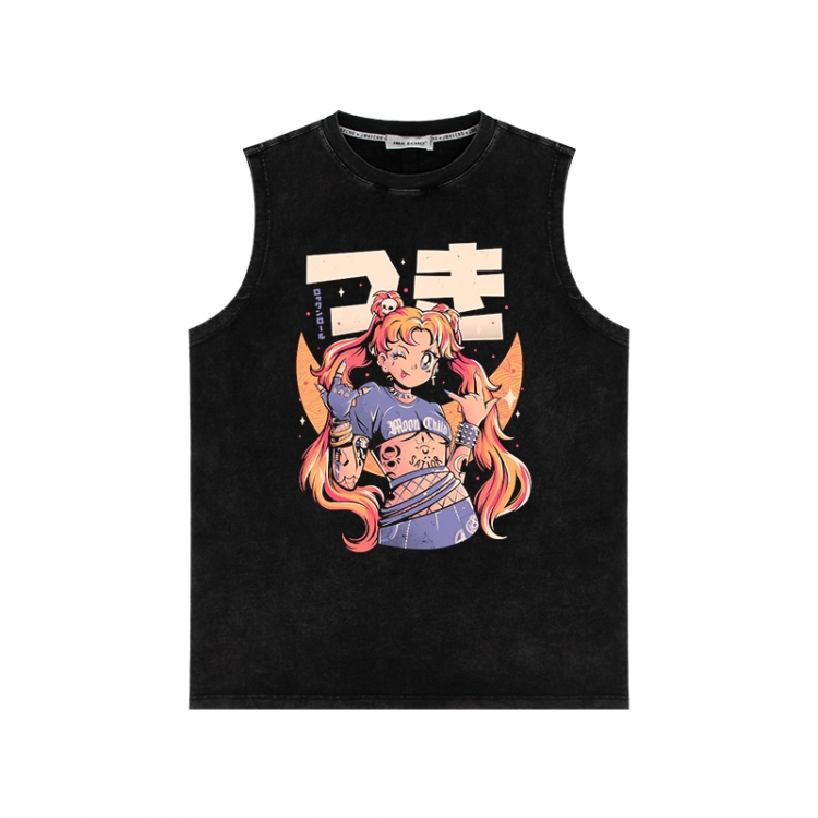 sailormoon Anime peripheral washed vest direct spray process 290g from S to 2XL