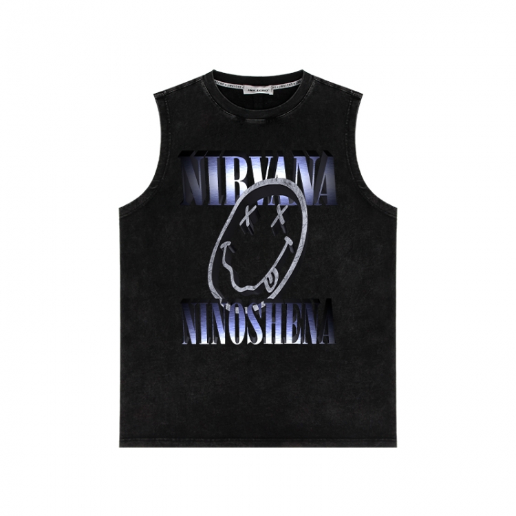 Nirvana Band Anime peripheral washed vest direct spray process 290g from S to 2XL