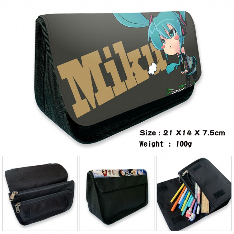 Hatsune Miku Anime Velcro canvas zipper pencil case Pencil Bag 21×14×7.5cm