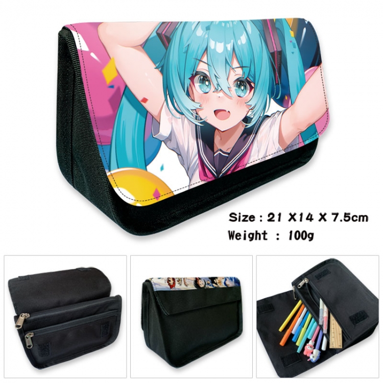 Hatsune Miku Anime Velcro canvas zipper pencil case Pencil Bag 21×14×7.5cm