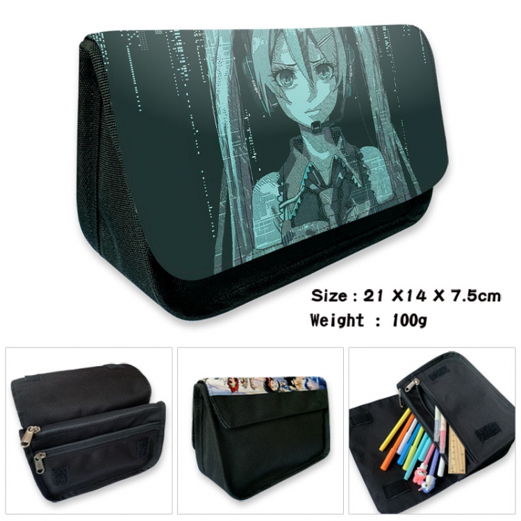 Hatsune Miku Anime Velcro canvas zipper pencil case Pencil Bag 21×14×7.5cm