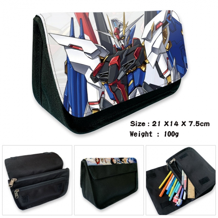 Gundam Anime Velcro canvas zipper pencil case Pencil Bag 21×14×7.5cm