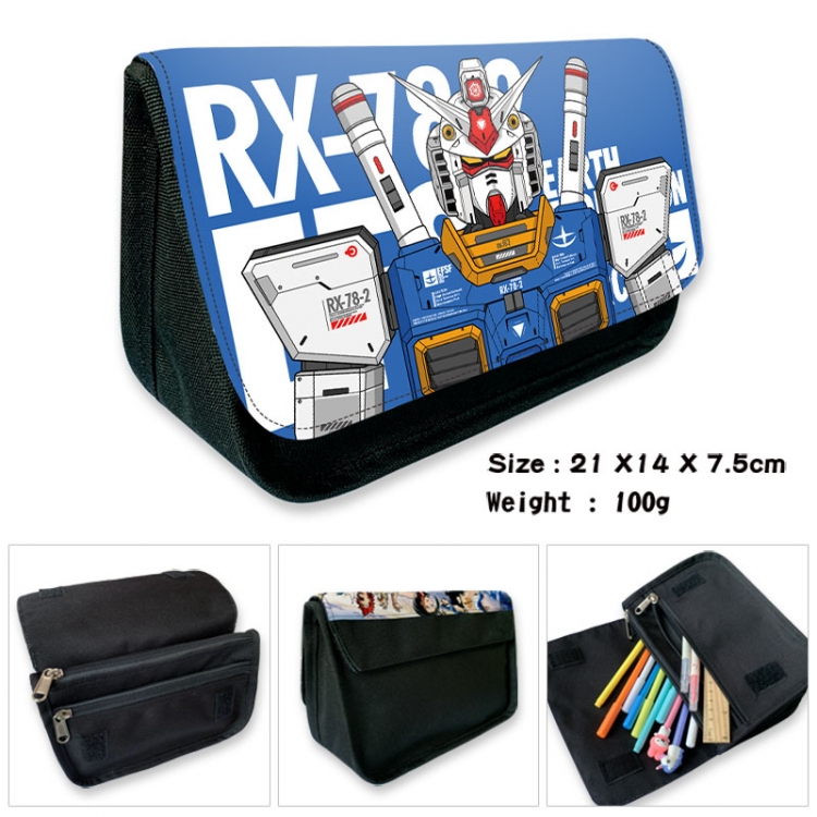 Gundam Anime Velcro canvas zipper pencil case Pencil Bag 21×14×7.5cm