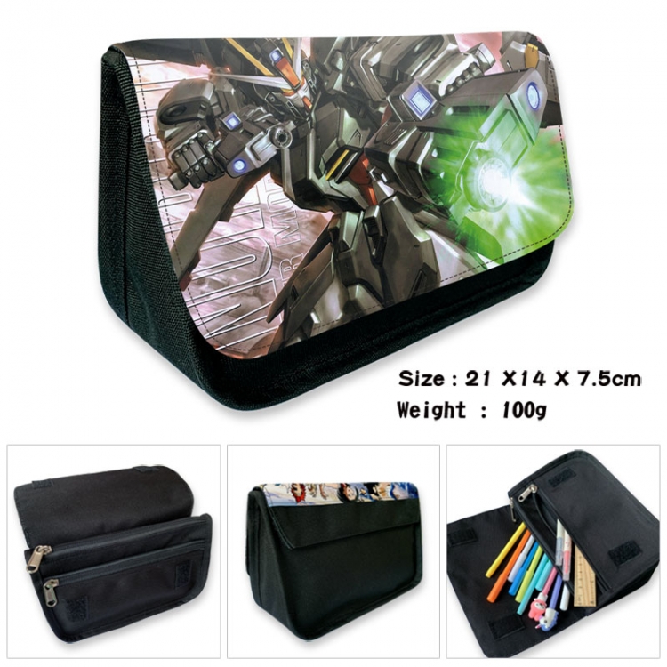 Gundam Anime Velcro canvas zipper pencil case Pencil Bag 21×14×7.5cm