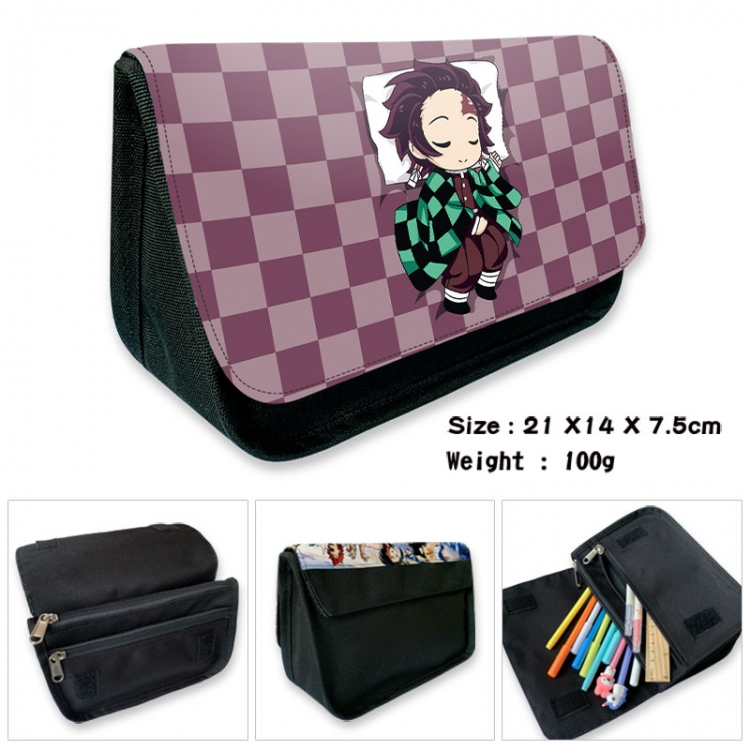 Demon Slayer Kimets Anime Velcro canvas zipper pencil case Pencil Bag 21×14×7.5cm
