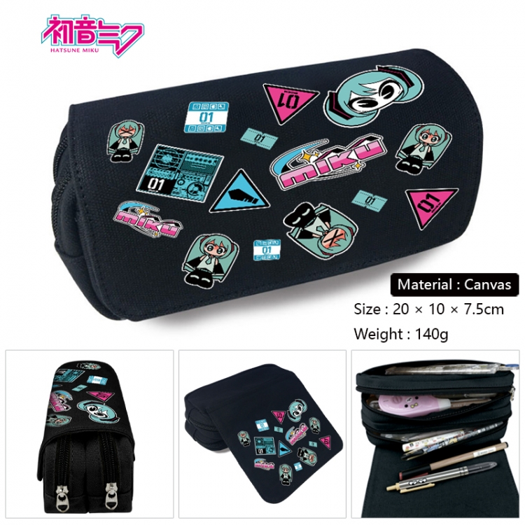 Hatsune Miku Anime Multi-Function Double Zipper Canvas Cosmetic Bag Pen Case 20x10x7.5cm
