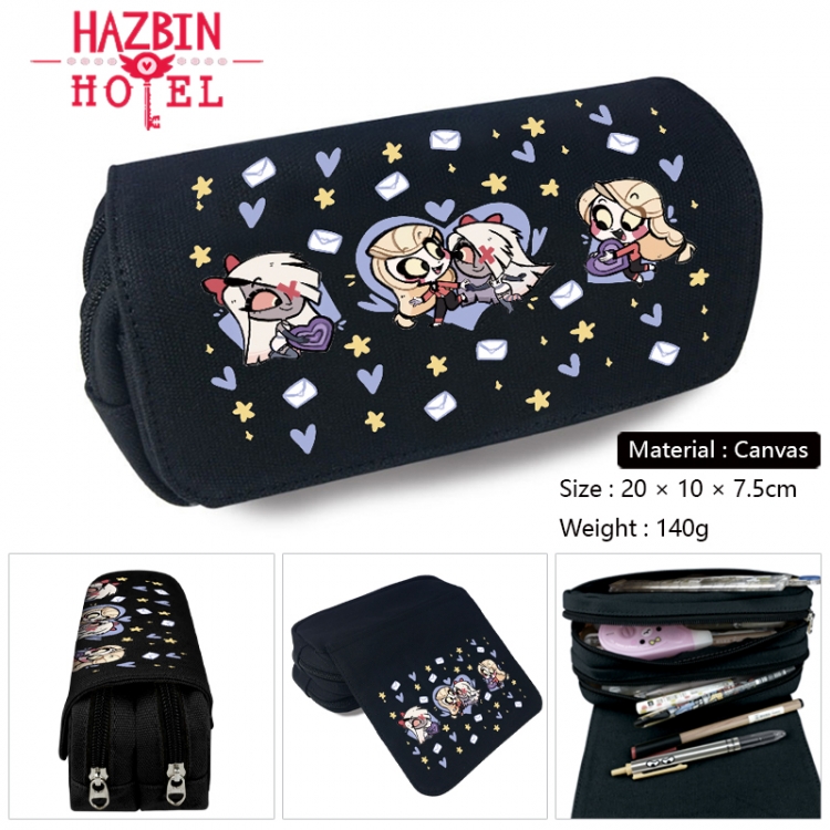 Hazbin Hotel Anime Multi-Function Double Zipper Canvas Cosmetic Bag Pen Case 20x10x7.5cm