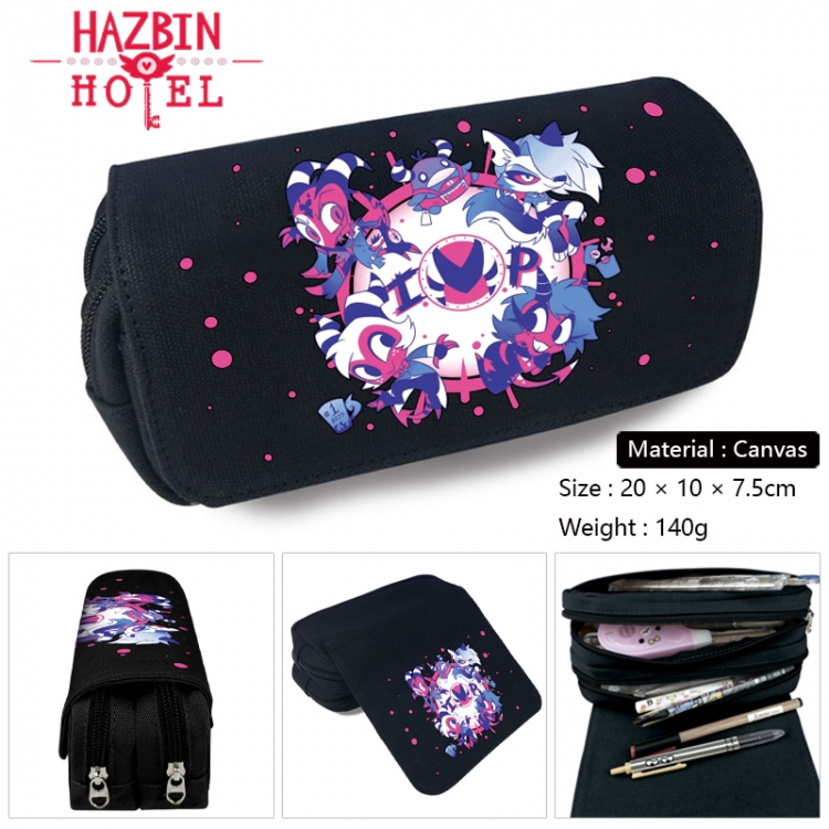 Hazbin Hotel Anime Multi-Function Double Zipper Canvas Cosmetic Bag Pen Case 20x10x7.5cm