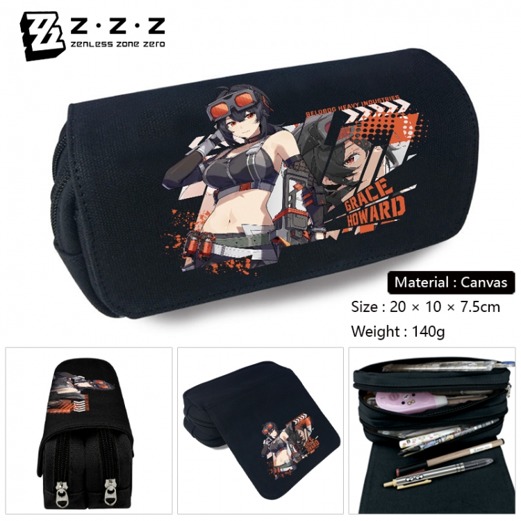 Zenless Zone Zero Anime Multi-Function Double Zipper Canvas Cosmetic Bag Pen Case 20x10x7.5cm