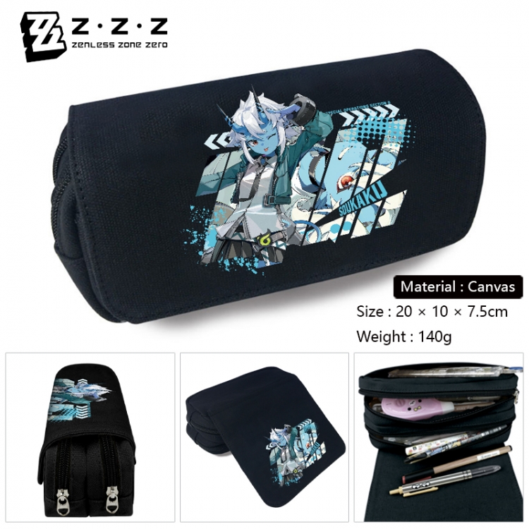 Zenless Zone Zero Anime Multi-Function Double Zipper Canvas Cosmetic Bag Pen Case 20x10x7.5cm