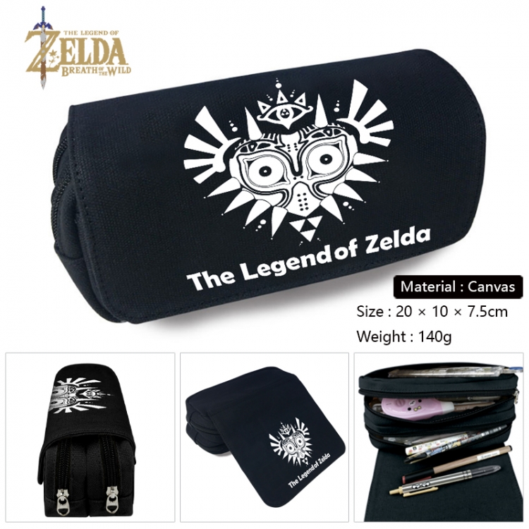 The Legend of Zelda Anime Multi-Function Double Zipper Canvas Cosmetic Bag Pen Case 20x10x7.5cm