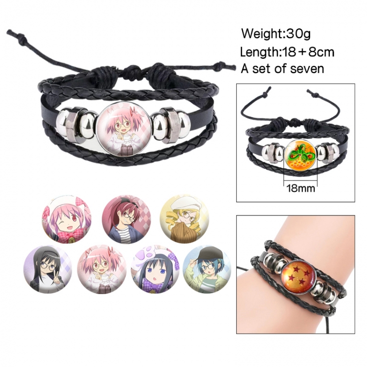 Magical Girl Madoka of the Magus Anime Free Change Crystal Leather Rope Bracelet Set