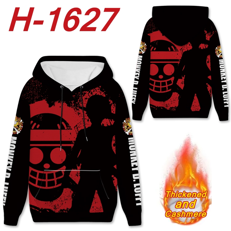 One Piece Anime Full Color plus velvet padded pullover hooded sweater from S to 4XL  H-1627