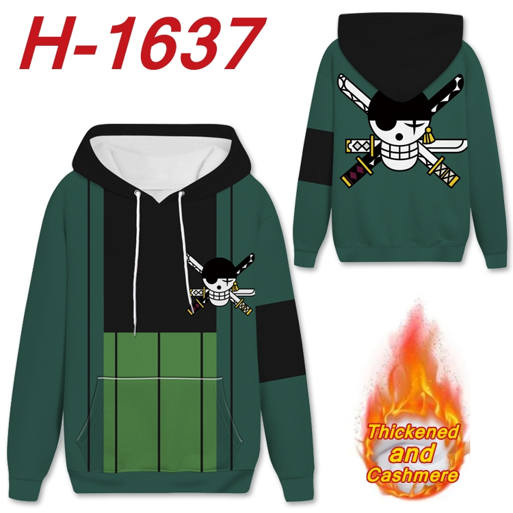 One Piece Anime Full Color plus velvet padded pullover hooded sweater from S to 4XL  H-1637