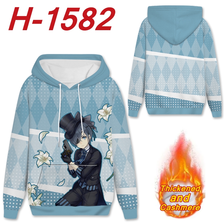 Kuroshitsuji Anime Full Color plus velvet padded pullover hooded sweater from S to 4XL  H-1582
