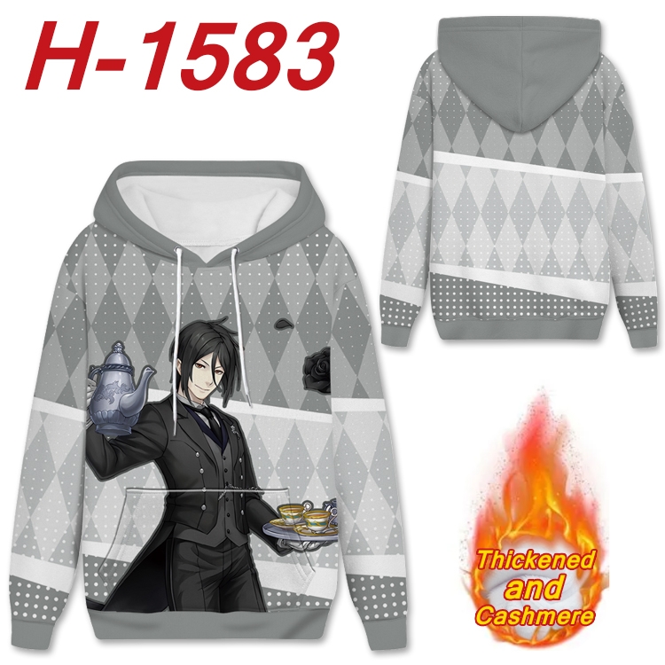 Kuroshitsuji Anime Full Color plus velvet padded pullover hooded sweater from S to 4XL H-1583