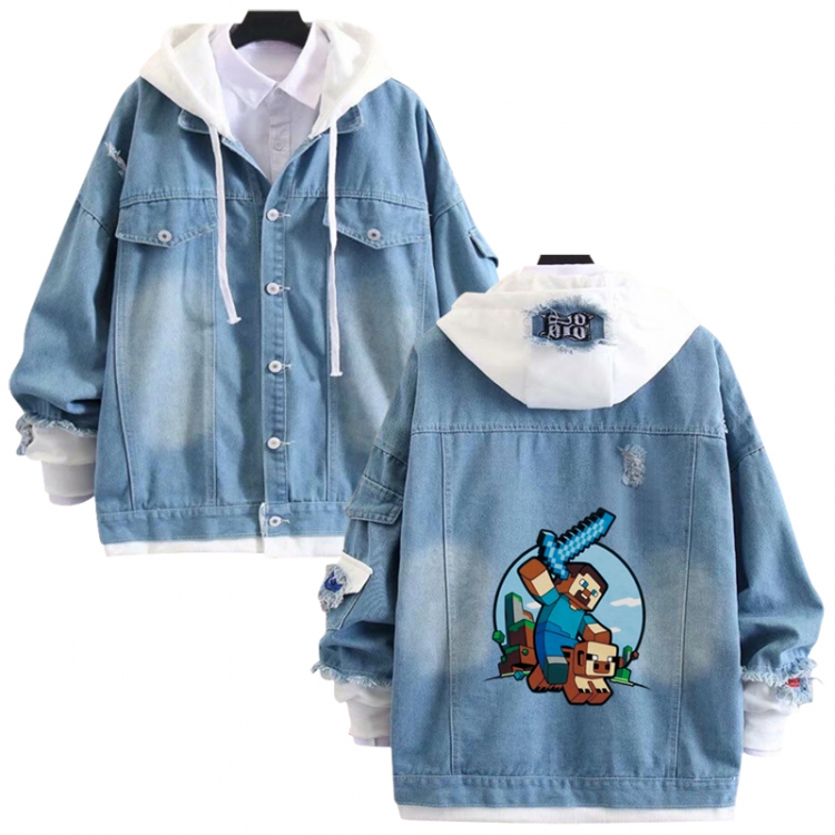  Minecraft anime stitching denim jacket top sweater from S to 4XL