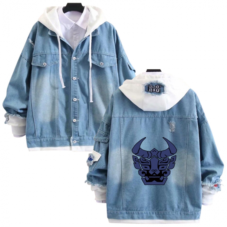 The wizard of the de anime stitching denim jacket top sweater from S to 4XL