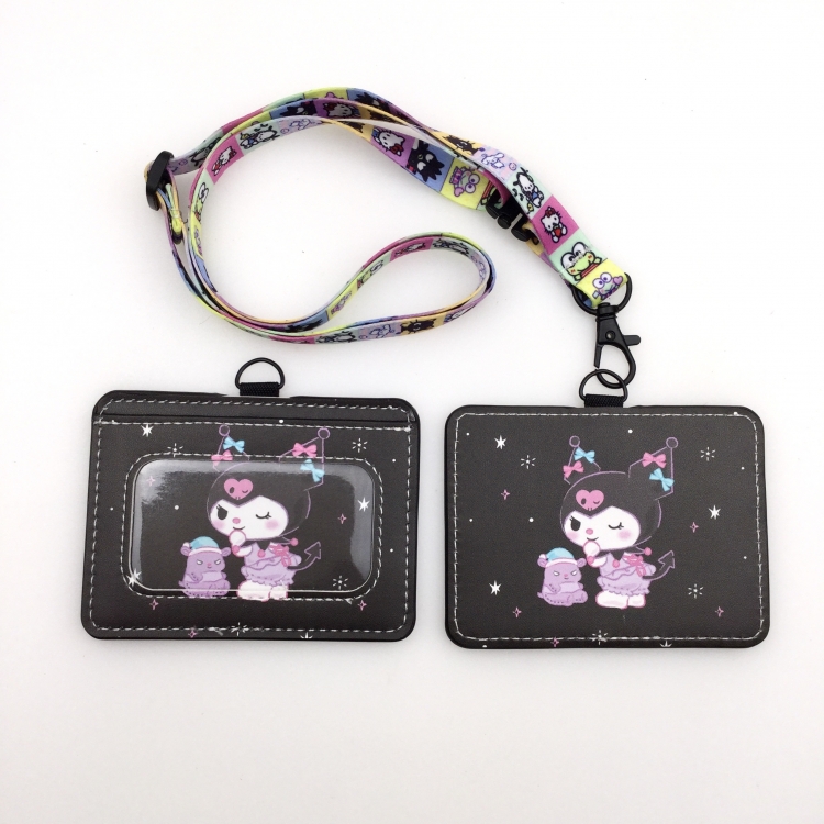 Kuromi PU leather storage card holder hanging rope two-piece set bus card holder 10X7.5CM 35g price for 5 pcs
