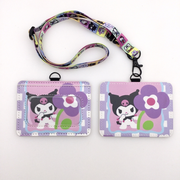 Kuromi PU leather storage card holder hanging rope two-piece set bus card holder 10X7.5CM 35g price for 5 pcs