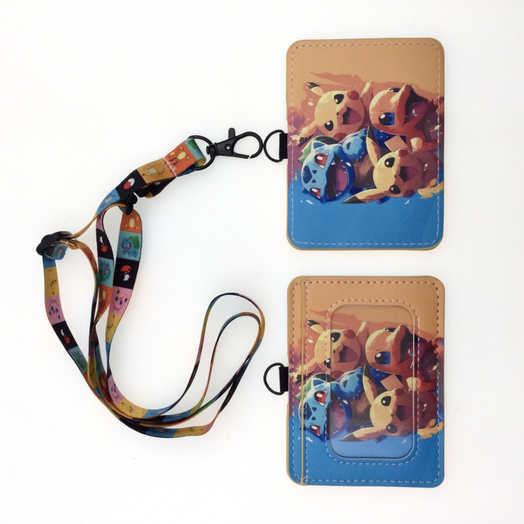 Pokemon PU leather storage card holder hanging rope two-piece set bus card holder 10X7.5CM 35g price for 5 pcs