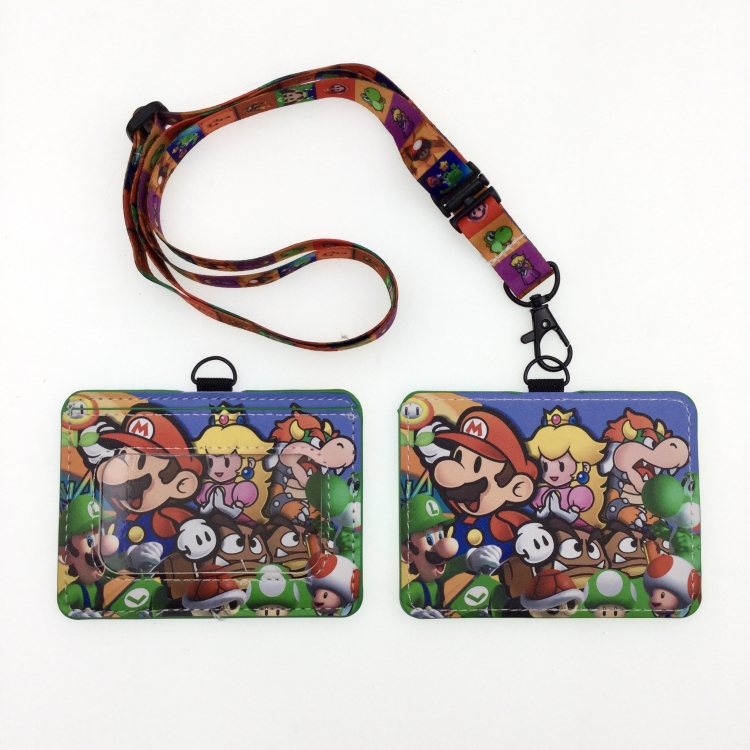 Super Mario PU leather storage card holder hanging rope two-piece set bus card holder 10X7.5CM 35g price for 5 pcs