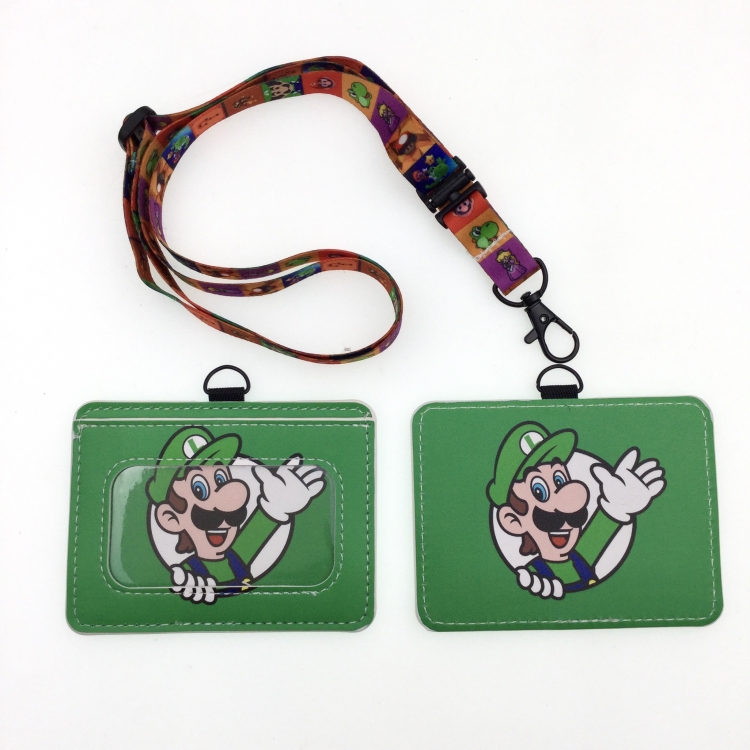 Super Mario PU leather storage card holder hanging rope two-piece set bus card holder 10X7.5CM 35g price for 5 pcs