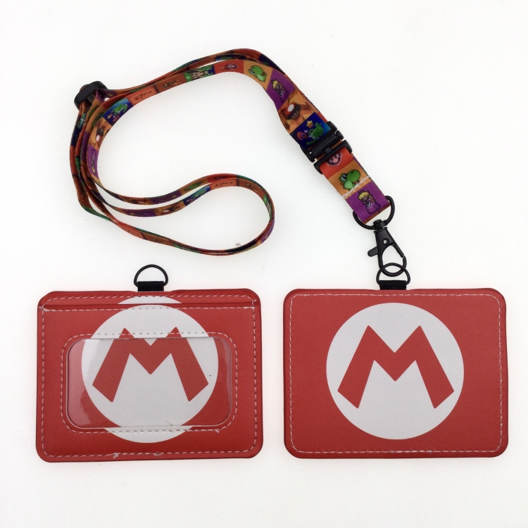 Super Mario PU leather storage card holder hanging rope two-piece set bus card holder 10X7.5CM 35g price for 5 pcs