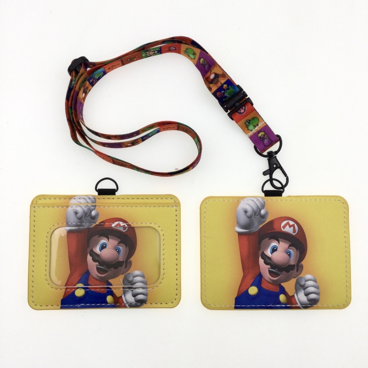 Super Mario PU leather storage card holder hanging rope two-piece set bus card holder 10X7.5CM 35g price for 5 pcs