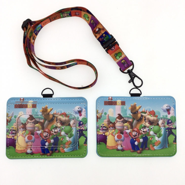 Super Mario PU leather storage card holder hanging rope two-piece set bus card holder 10X7.5CM 35g price for 5 pcs