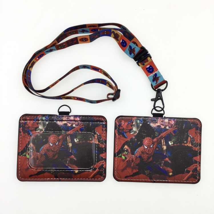 Spider-Man PU leather storage card holder hanging rope two-piece set bus card holder 10X7.5CM 35g price for 5 pcs