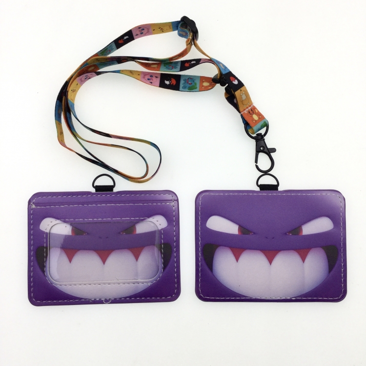 Pokemon PU leather storage card holder hanging rope two-piece set bus card holder 10X7.5CM 35g price for 5 pcs