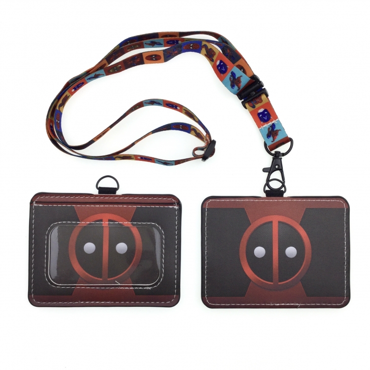 Deadpool PU leather storage card holder hanging rope two-piece set bus card holder 10X7.5CM 35g price for 5 pcs K-109