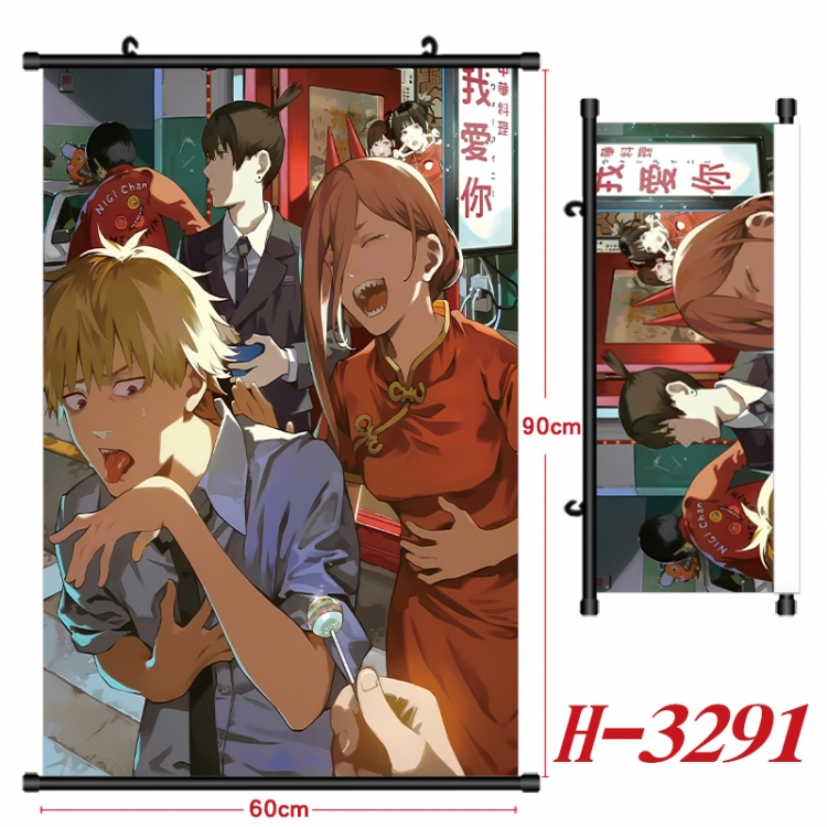 Chainsaw man Anime Black Plastic Rod Canvas Painting Wall Scroll 60X90CM H-3291