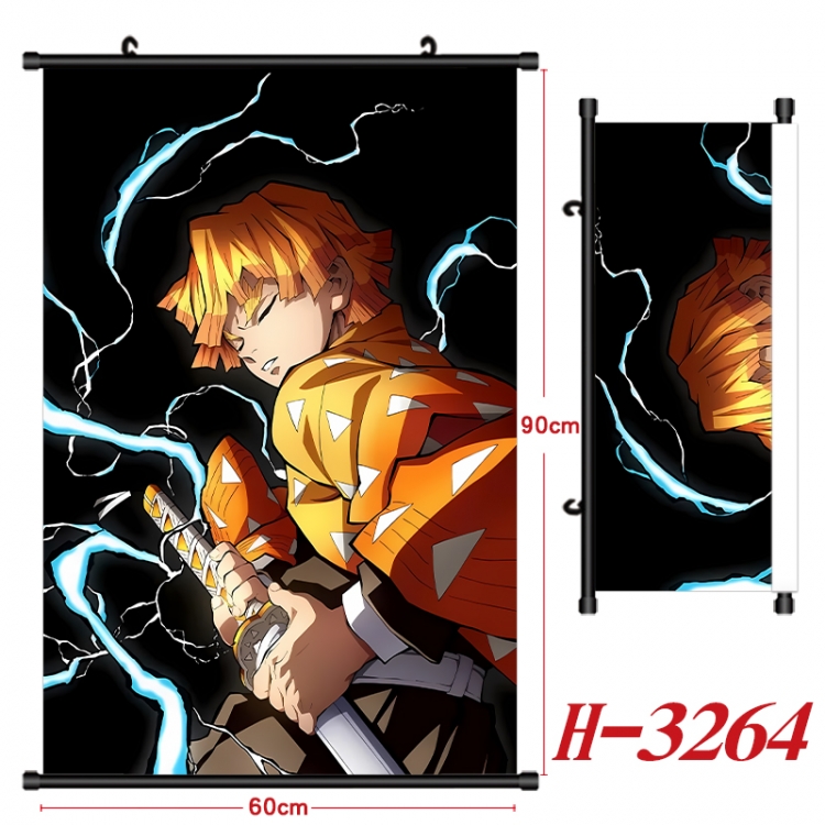 Demon Slayer Kimets Anime Black Plastic Rod Canvas Painting Wall Scroll 60X90CM H-3264