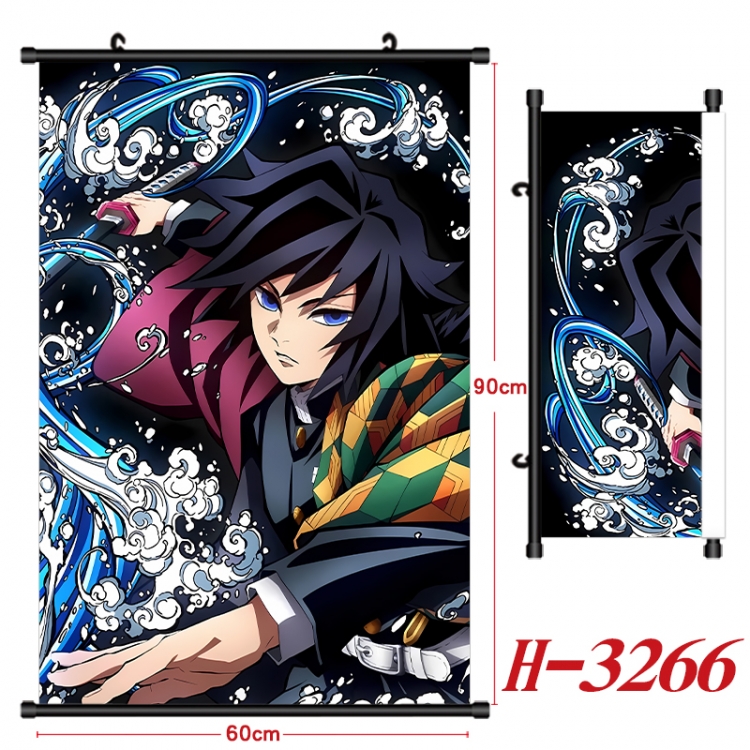 Demon Slayer Kimets Anime Black Plastic Rod Canvas Painting Wall Scroll 60X90CM H-3266