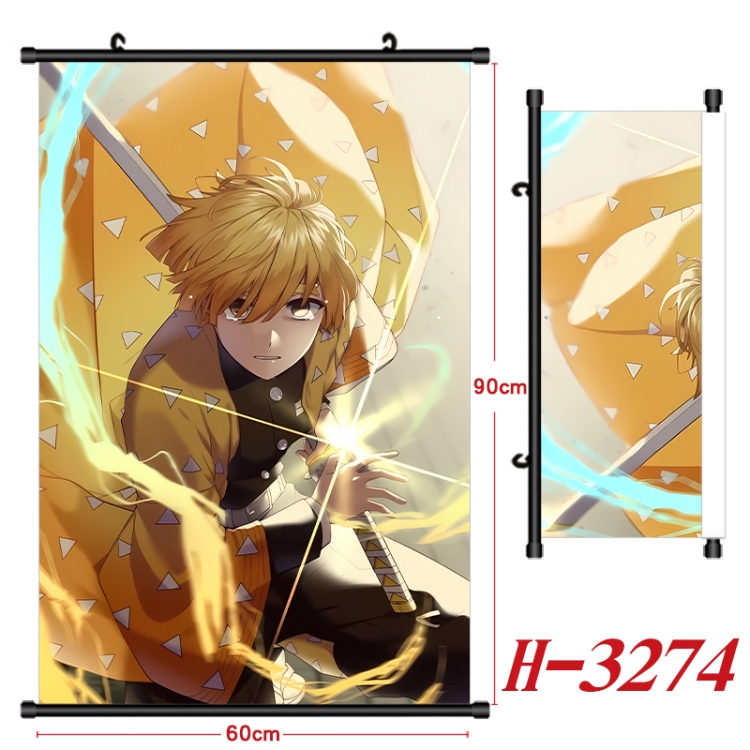 Demon Slayer Kimets Anime Black Plastic Rod Canvas Painting Wall Scroll 60X90CM H-3274