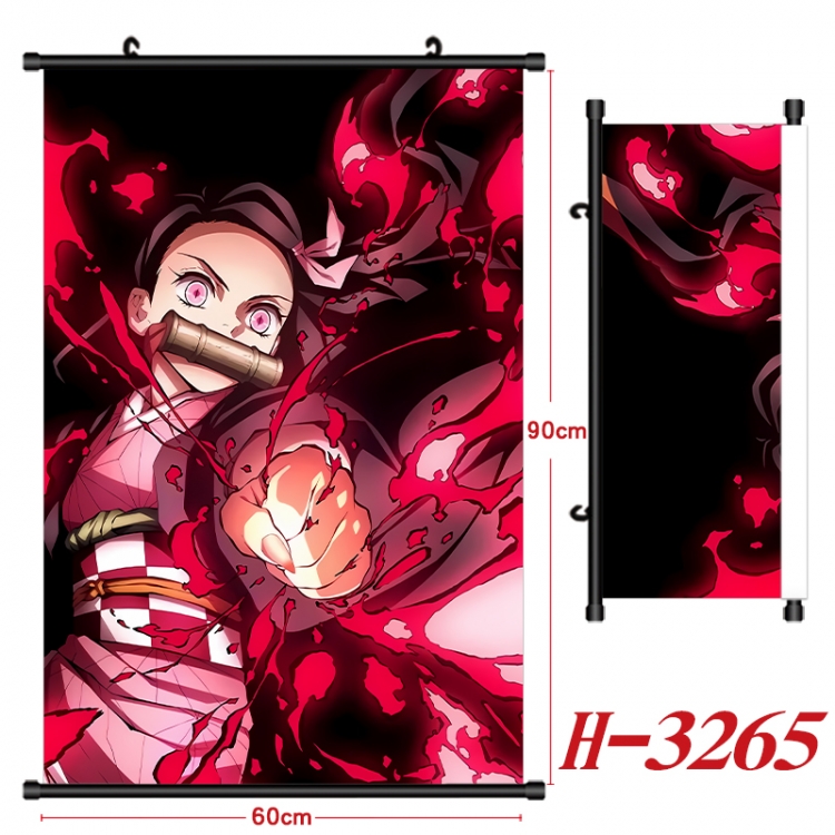 Demon Slayer Kimets Anime Black Plastic Rod Canvas Painting Wall Scroll 60X90CM H-3265