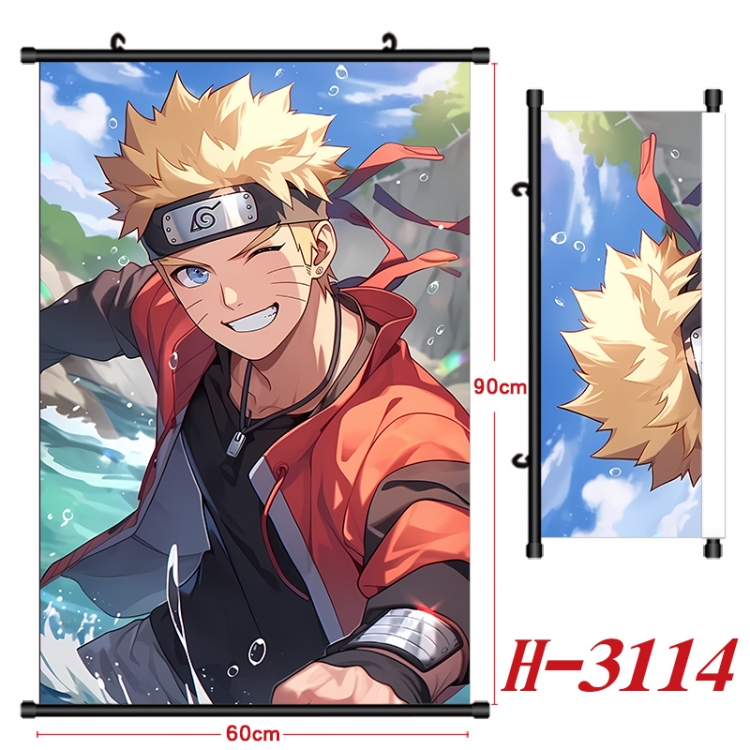 Naruto Anime Black Plastic Rod Canvas Painting Wall Scroll 60X90CM H-3114
