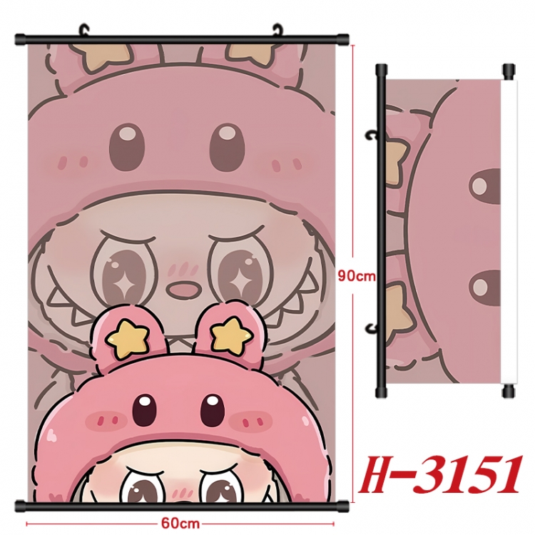 Labubu Anime Black Plastic Rod Canvas Painting Wall Scroll 60X90CM H-3151