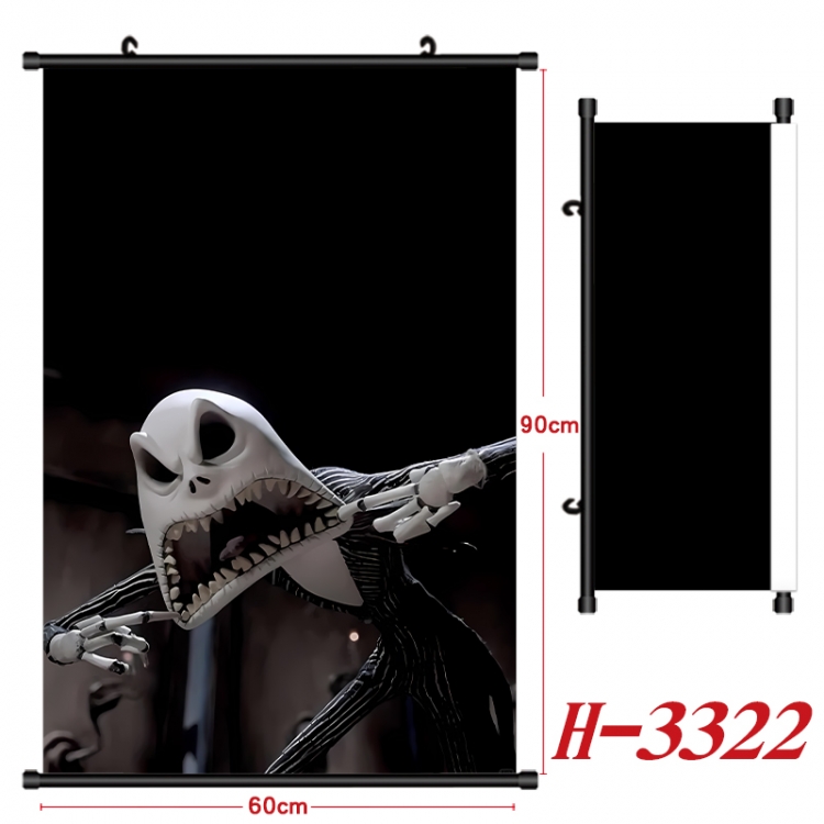 The Nightmare Before Christmas Anime Black Plastic Rod Canvas Painting Wall Scroll 60X90CM H-3322