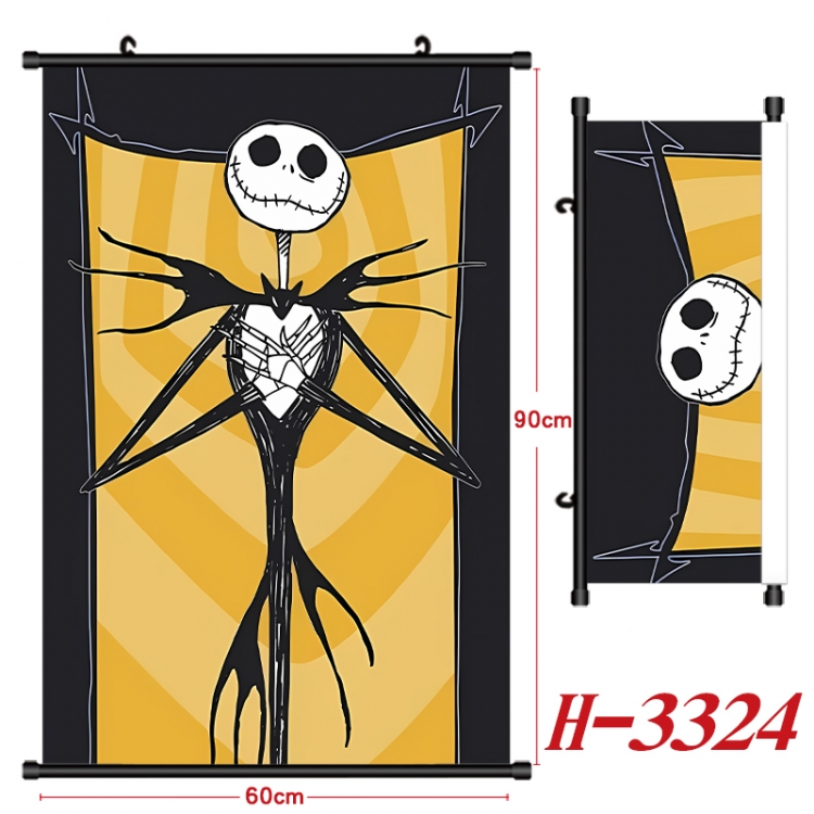 The Nightmare Before Christmas Anime Black Plastic Rod Canvas Painting Wall Scroll 60X90CM H-3324
