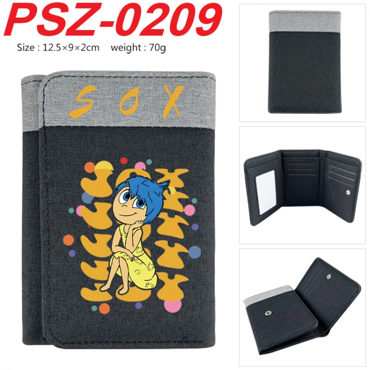 Inside Out Anime color blocked three fold concealed wallet 12.5X9X2CM 70G