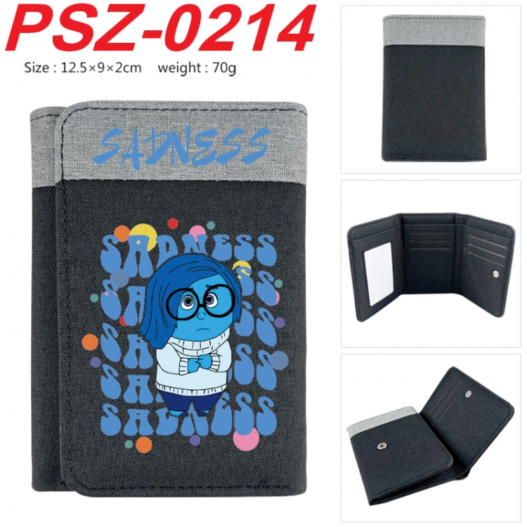 Inside Out Anime color blocked three fold concealed wallet 12.5X9X2CM 70G