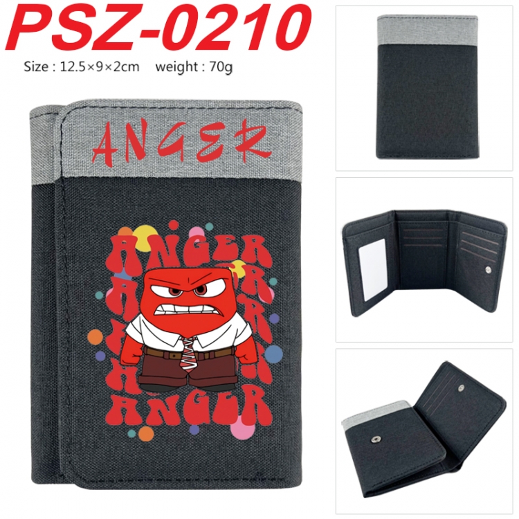 Inside Out Anime color blocked three fold concealed wallet 12.5X9X2CM 70G