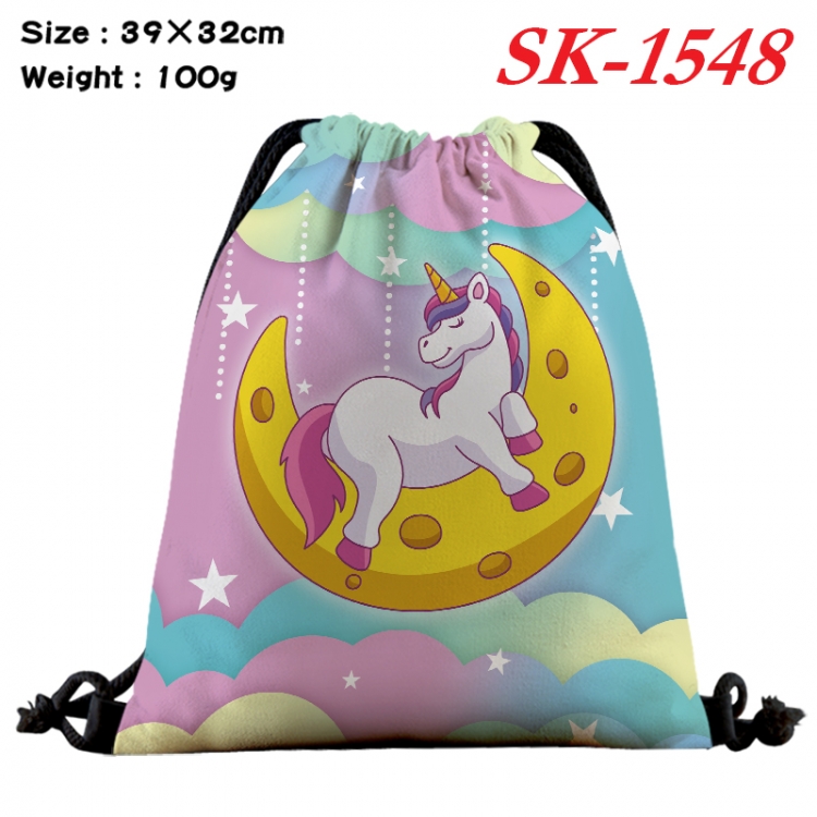 Unicorn cartoon Waterproof Nylon Full Color Drawstring Pocket 39x32cm  SK-1548