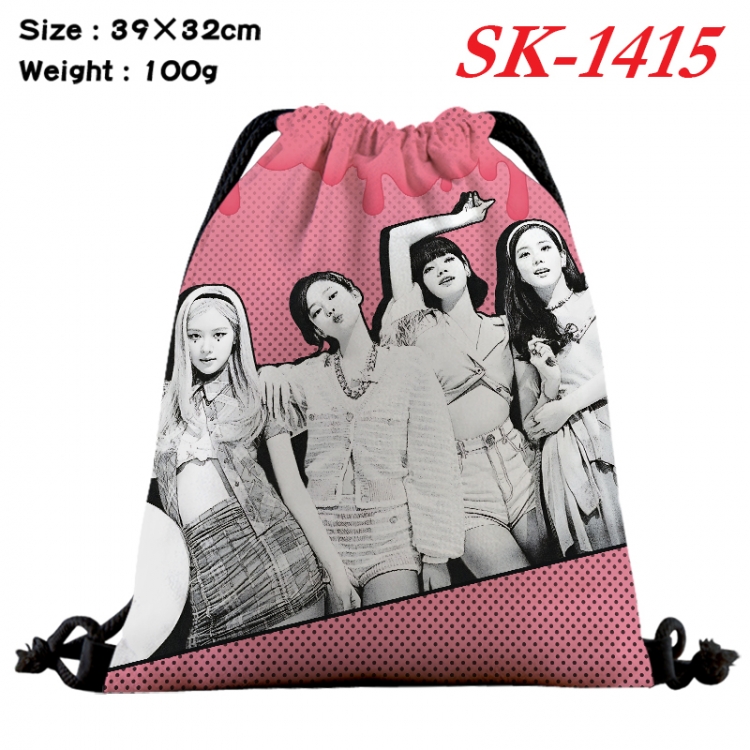 BLACK PINK cartoon Waterproof Nylon Full Color Drawstring Pocket 39x32cm SK-1415