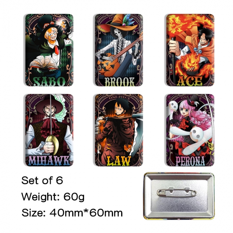 One Piece Anime square tinplate badge chest badge 4X6CM a set of 6