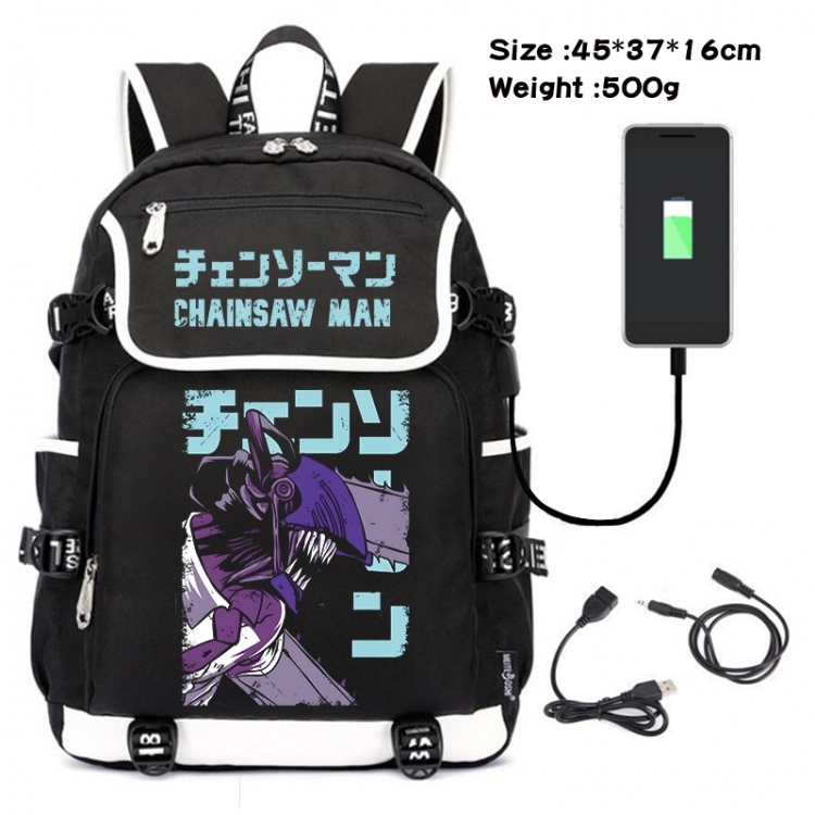 Chainsaw man Anime Flip Data Cable USB Backpack School Bag 45X37X16CM