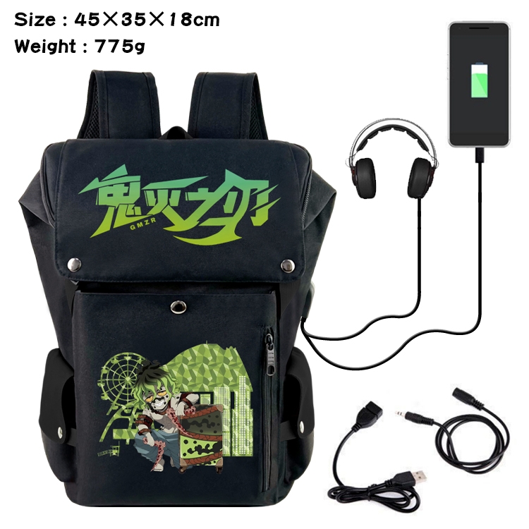 Demon Slayer Kimets Anime Canvas Bucket Data Cable Backpack School Bag 45X35X18CM 775G